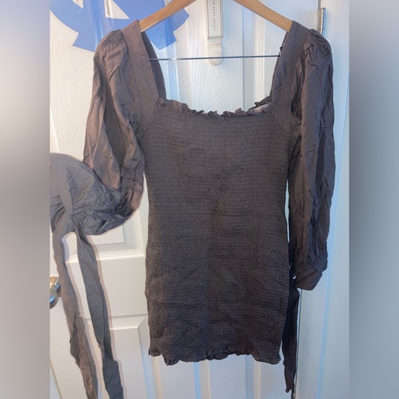 NWOT - Elegant Brown Square Neck Long Sleeve Dress - Picture 2 of 4